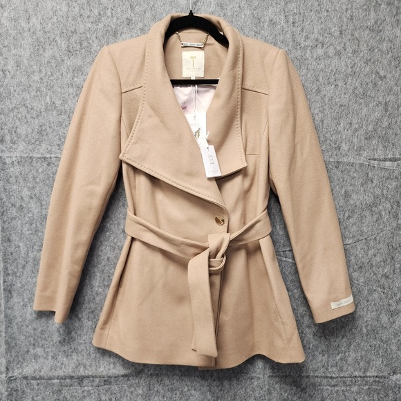 TED BAKER Wool Cashmere Blend‎ Rytaa Wrap Coat Womens Size 1 Natural NEW w/ Tag - Picture 3 of 11